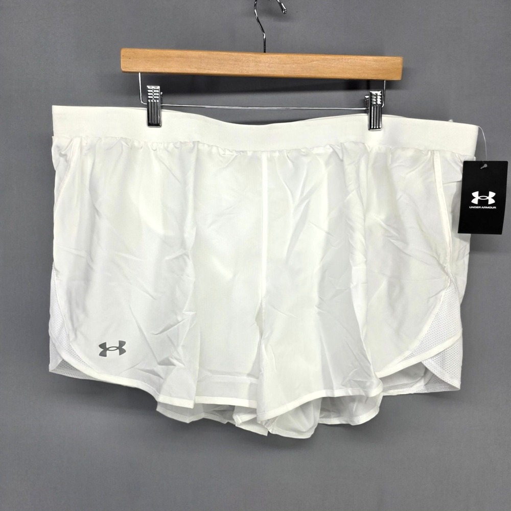 Under Armour Fly By 2.0 Shorts Womens 3XL White HeatGear Running 1350196